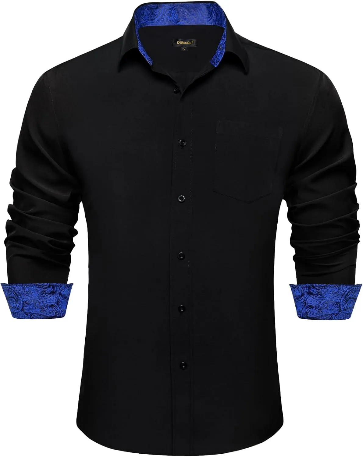 DiBanGu Men's Dress Shirt Stain Shield Long Sleeve Shirts Casual Inner Contrast Button Down Shirt for Formal Business