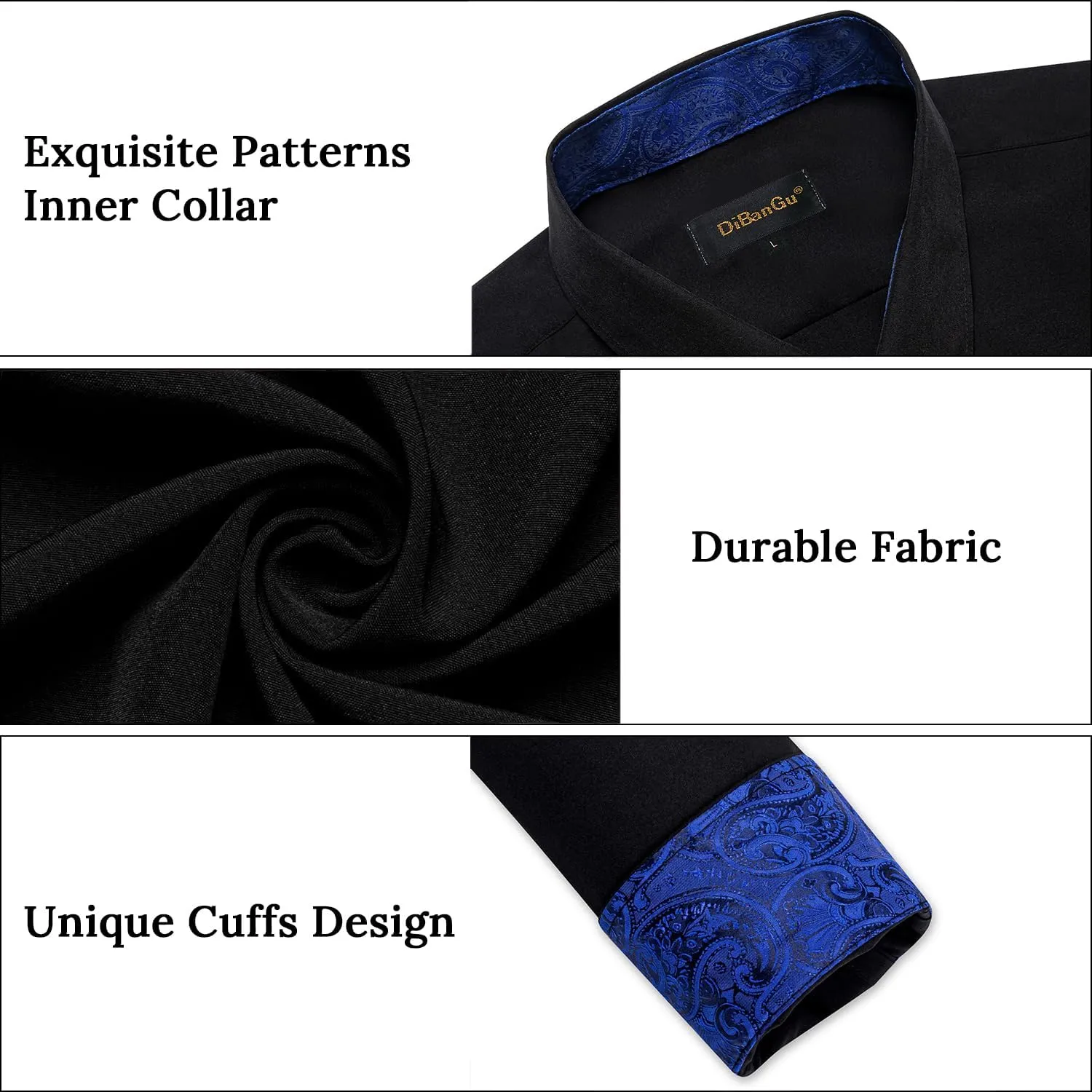 DiBanGu Men's Dress Shirt Stain Shield Long Sleeve Shirts Casual Inner Contrast Button Down Shirt for Formal Business