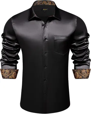 DiBanGu Mens Satin Dress Shirts Casual Long Sleeve Button Down Shirt Regular Fit Wrinkle Free Shiny Shirts for Men Party Prom