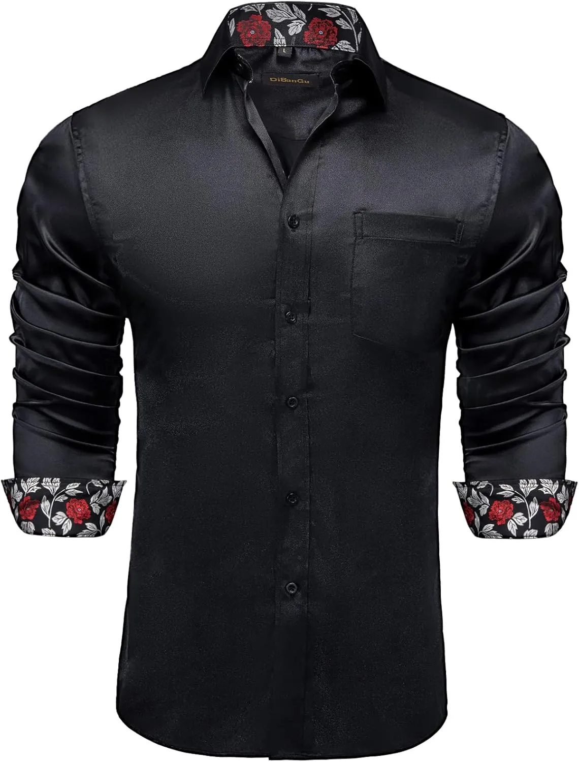 DiBanGu Mens Satin Dress Shirts Casual Long Sleeve Button Down Shirt Regular Fit Wrinkle Free Shiny Shirts for Men Party Prom