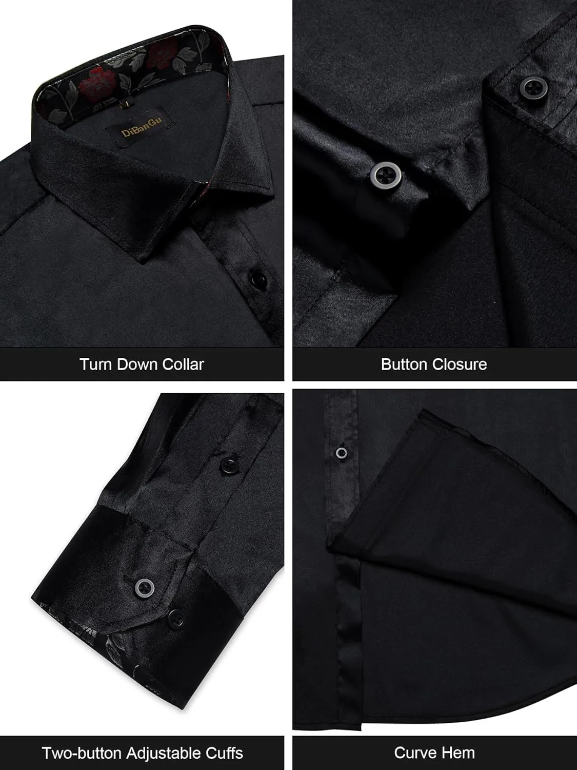 DiBanGu Mens Satin Dress Shirts Casual Long Sleeve Button Down Shirt Regular Fit Wrinkle Free Shiny Shirts for Men Party Prom