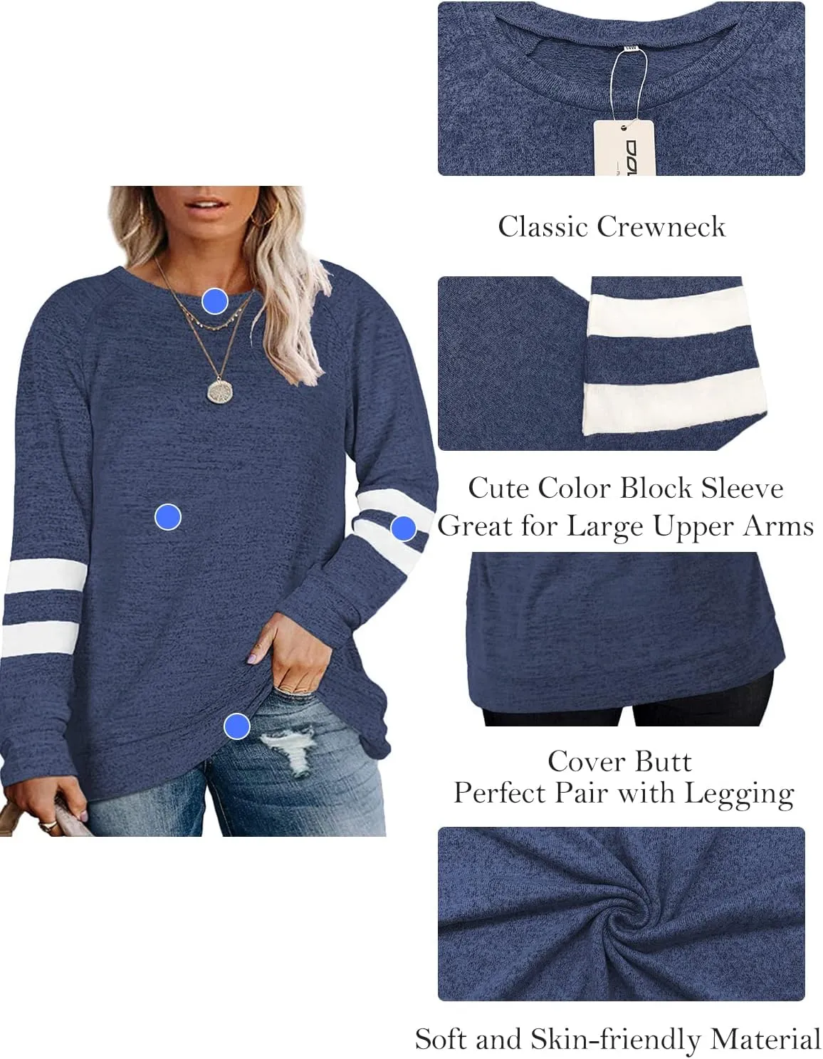 DOLNINE Plus Size Sweatshirts for Women Long Sleeve Oversized Tunic Tops