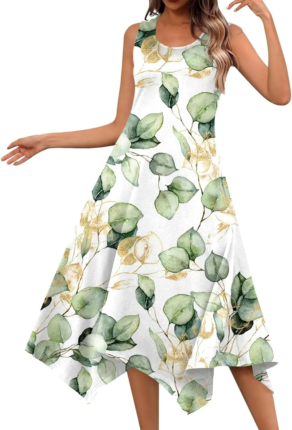 DOPOCQ Summer Dresses for Women 2024 Elegant Print Swing Hem Tank Midi Dresses Casual Plus Size Sleeveless Crewneck Sundress
