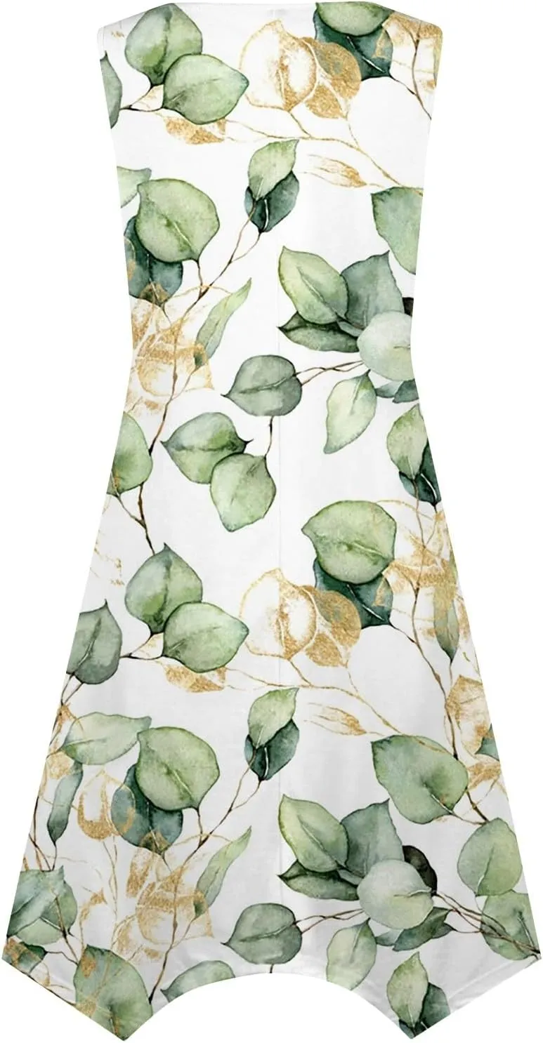 DOPOCQ Summer Dresses for Women 2024 Elegant Print Swing Hem Tank Midi Dresses Casual Plus Size Sleeveless Crewneck Sundress