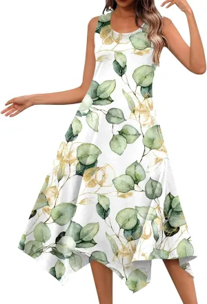DOPOCQ Summer Dresses for Women 2024 Elegant Print Swing Hem Tank Midi Dresses Casual Plus Size Sleeveless Crewneck Sundress