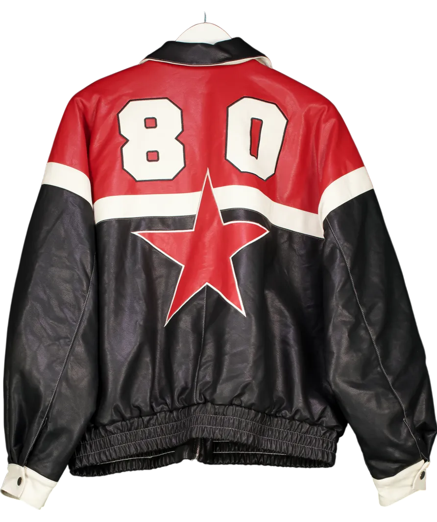 Edikted Black North Star Faux Leather Jacket UK M