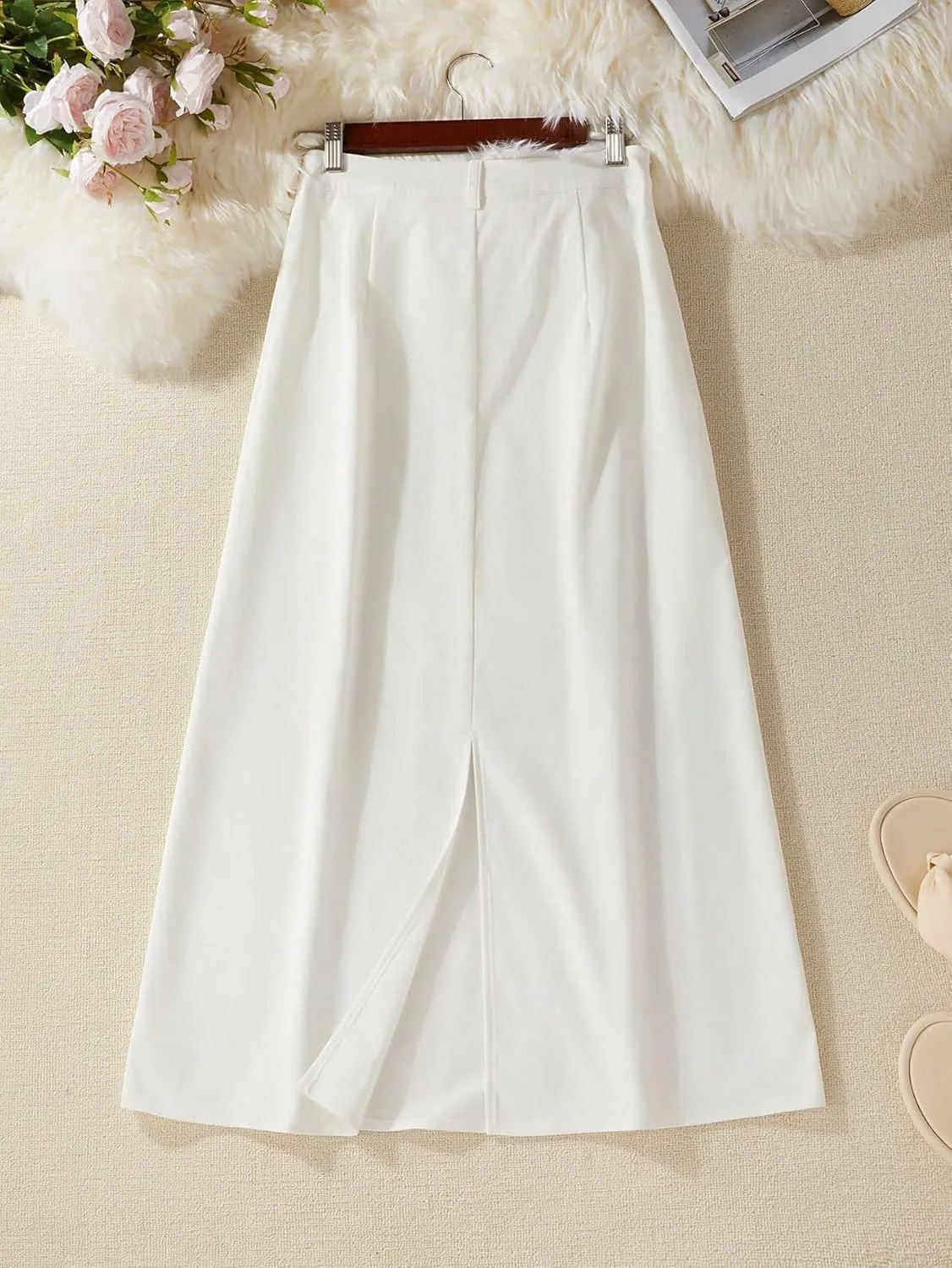 ELDINA Women's 2024 Casual Long Skirt Casual White A-Line Skirt