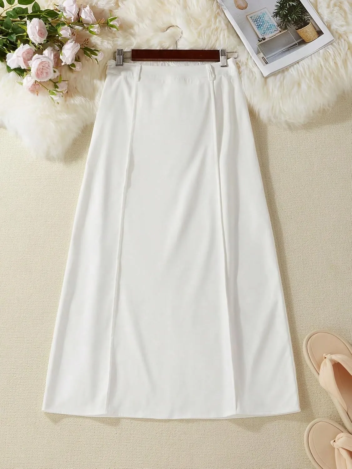 ELDINA Women's 2024 Casual Long Skirt Casual White A-Line Skirt