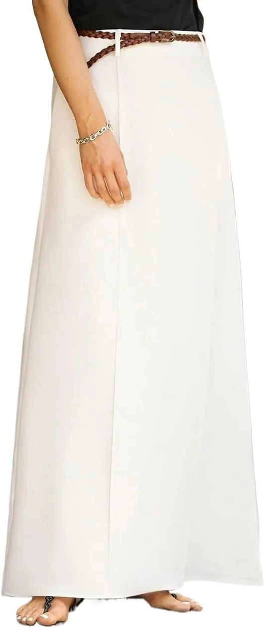 ELDINA Women's 2024 Casual Long Skirt Casual White A-Line Skirt