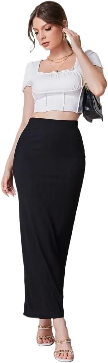 ELDINA Women's 2024 Casual Long Skirt Slit Back Pencil Skirt
