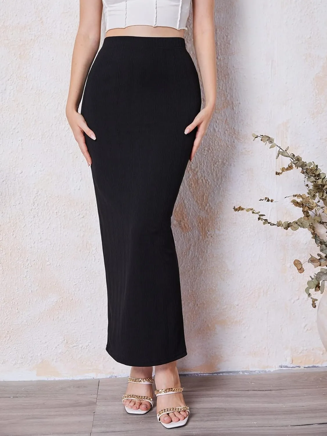 ELDINA Women's 2024 Casual Long Skirt Slit Back Pencil Skirt