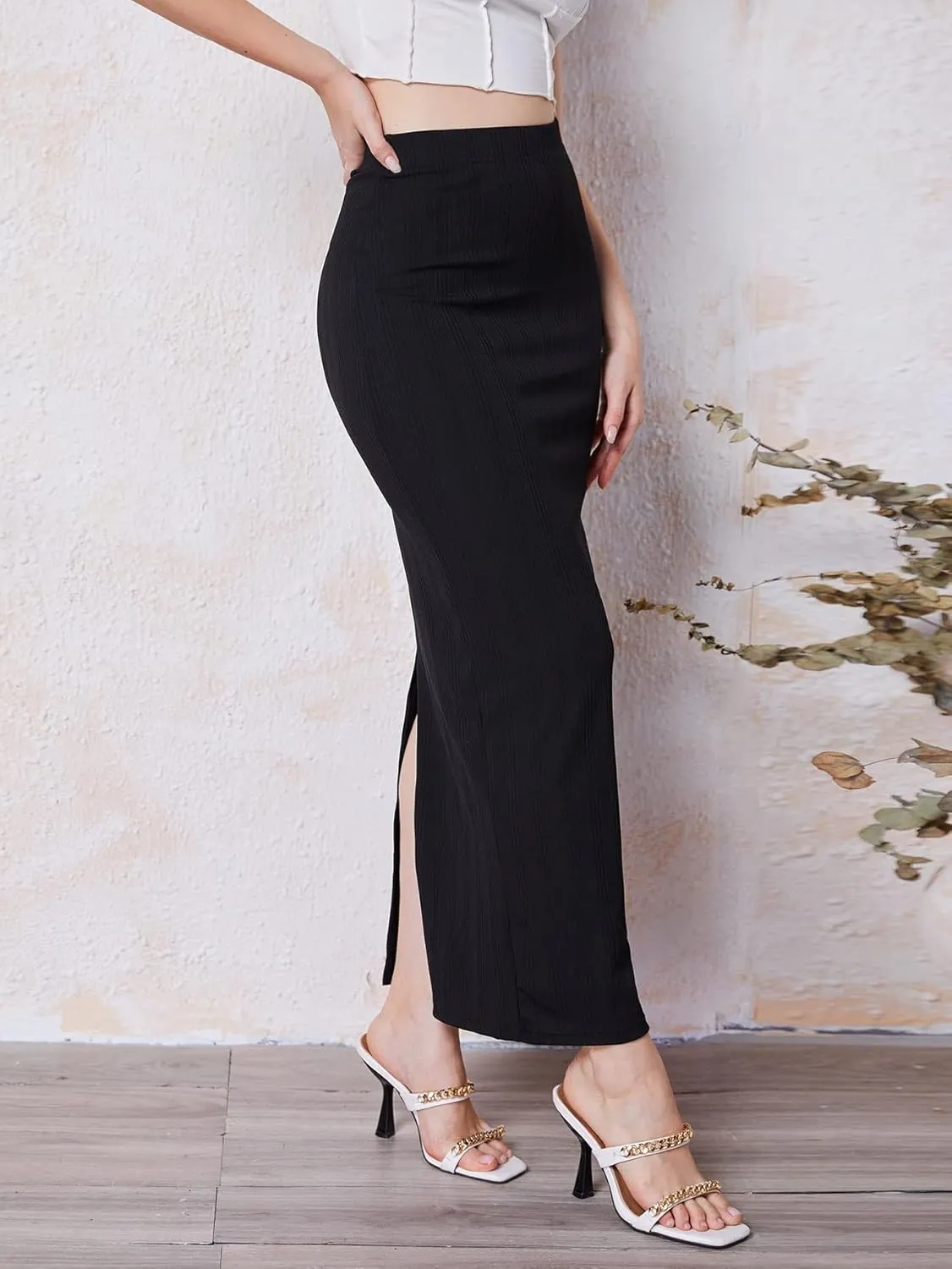 ELDINA Women's 2024 Casual Long Skirt Slit Back Pencil Skirt