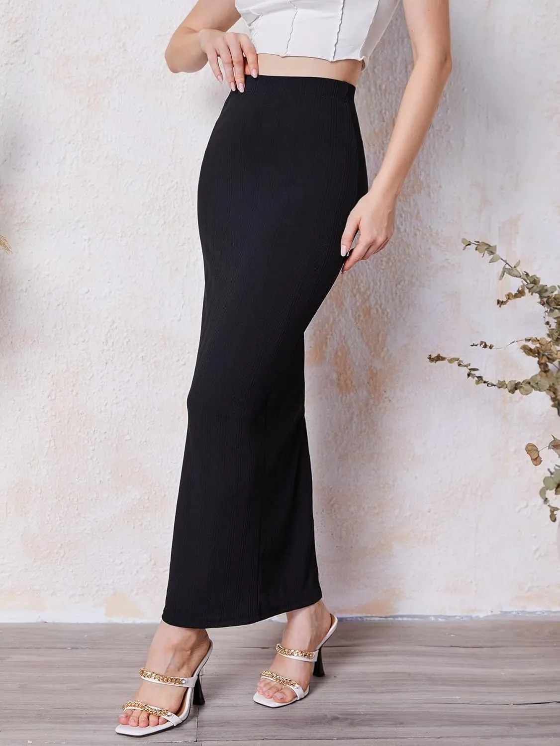 ELDINA Women's 2024 Casual Long Skirt Slit Back Pencil Skirt
