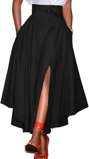 ELDINA Women's 2024 Casual Long Skirt Women's Solid Color Skirt