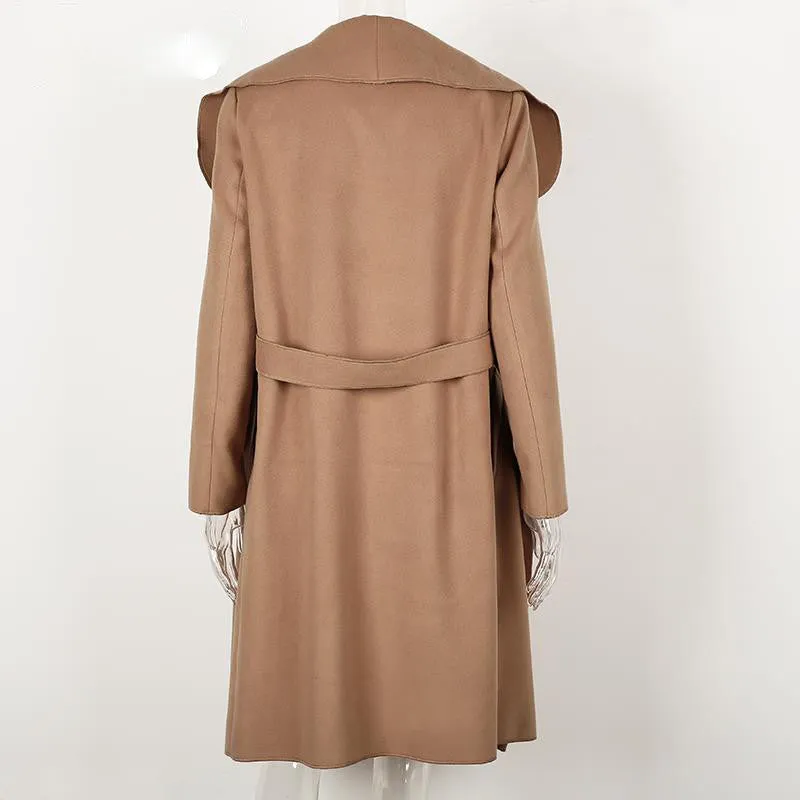 Elegant Belted Coat With Turn-Down Collar