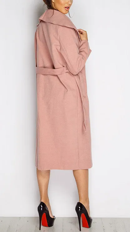 Elegant Belted Coat With Turn-Down Collar