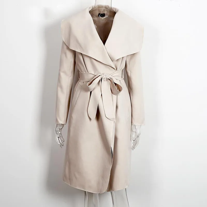 Elegant Belted Coat With Turn-Down Collar