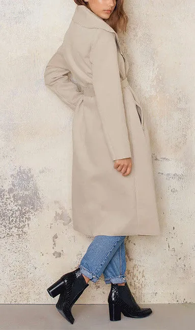 Elegant Belted Coat With Turn-Down Collar