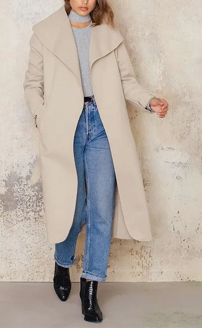 Elegant Belted Coat With Turn-Down Collar