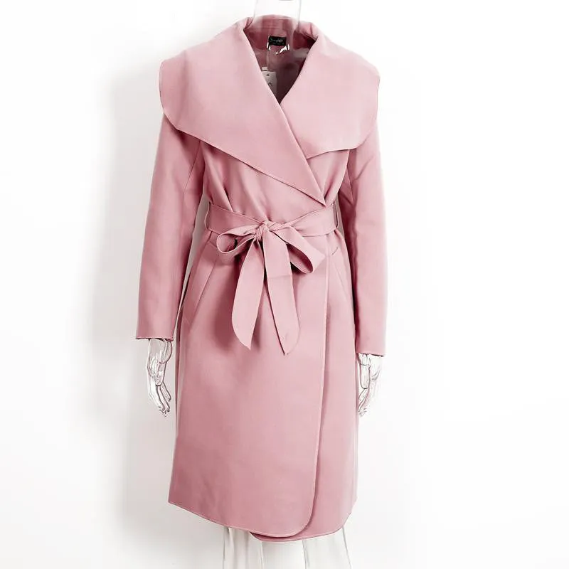 Elegant Belted Coat With Turn-Down Collar