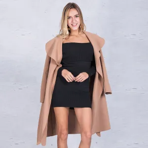 Elegant Belted Coat With Turn-Down Collar