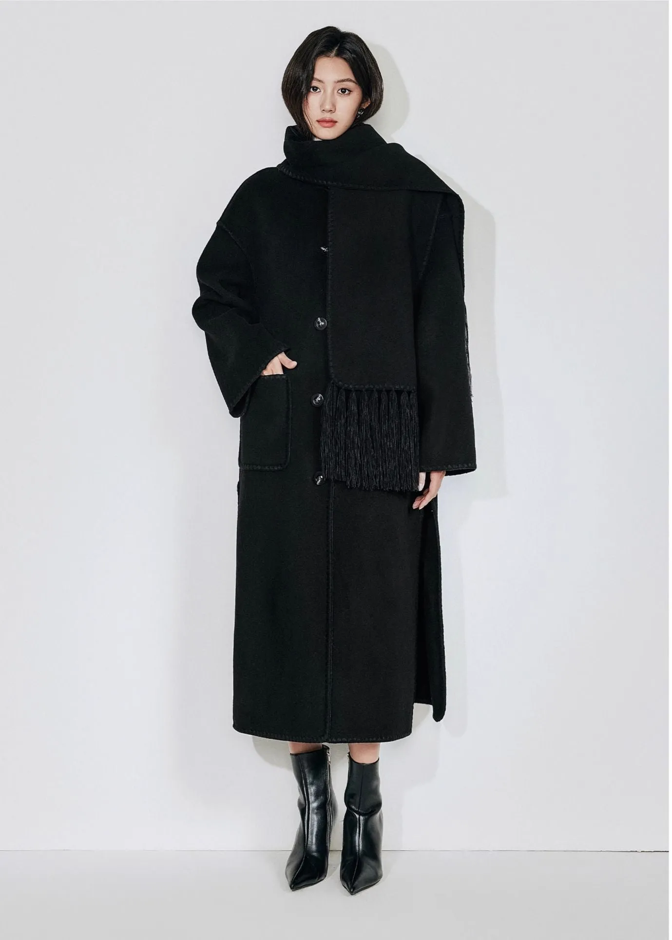 Elegant Black Woolen Coat