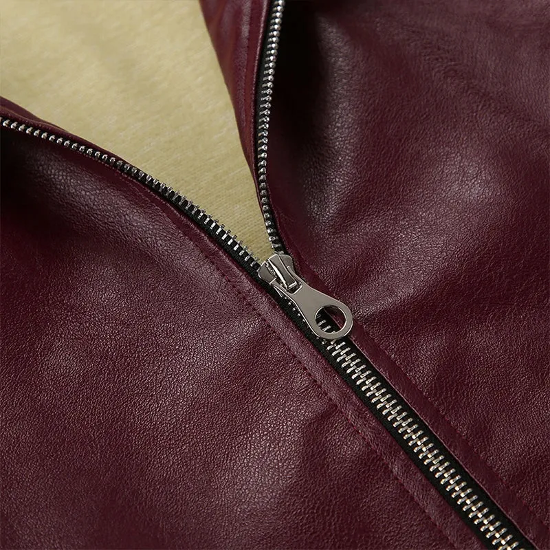 Elegant Burgundy Faux Leather Jacket  A Chic Streetwear Essential