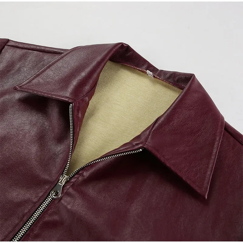 Elegant Burgundy Faux Leather Jacket  A Chic Streetwear Essential