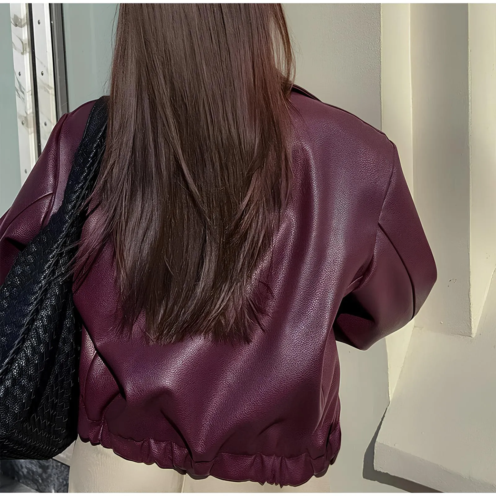 Elegant Burgundy Faux Leather Jacket  A Chic Streetwear Essential