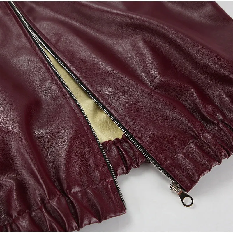 Elegant Burgundy Faux Leather Jacket  A Chic Streetwear Essential