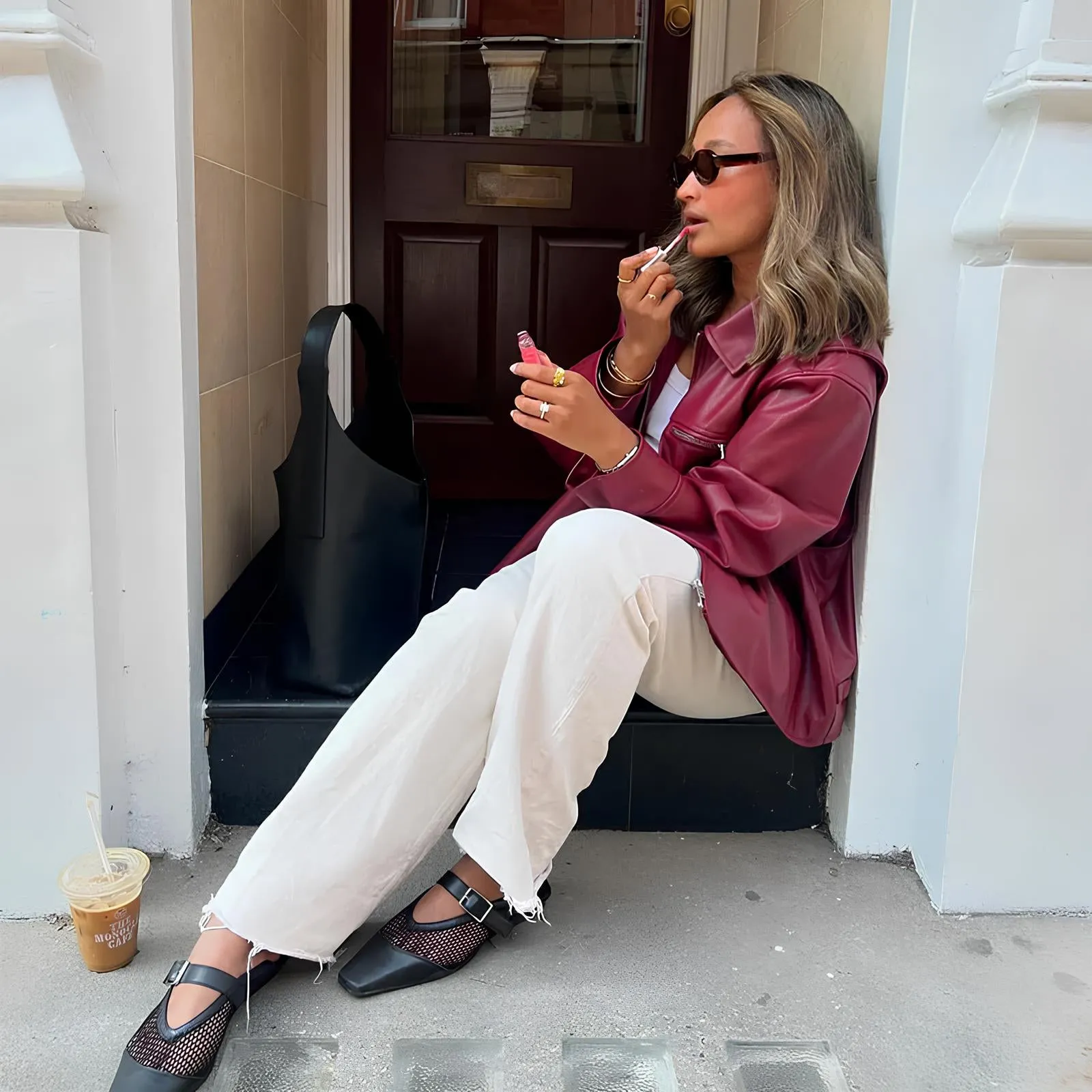 Elegant Burgundy Faux Leather Jacket  A Chic Streetwear Essential