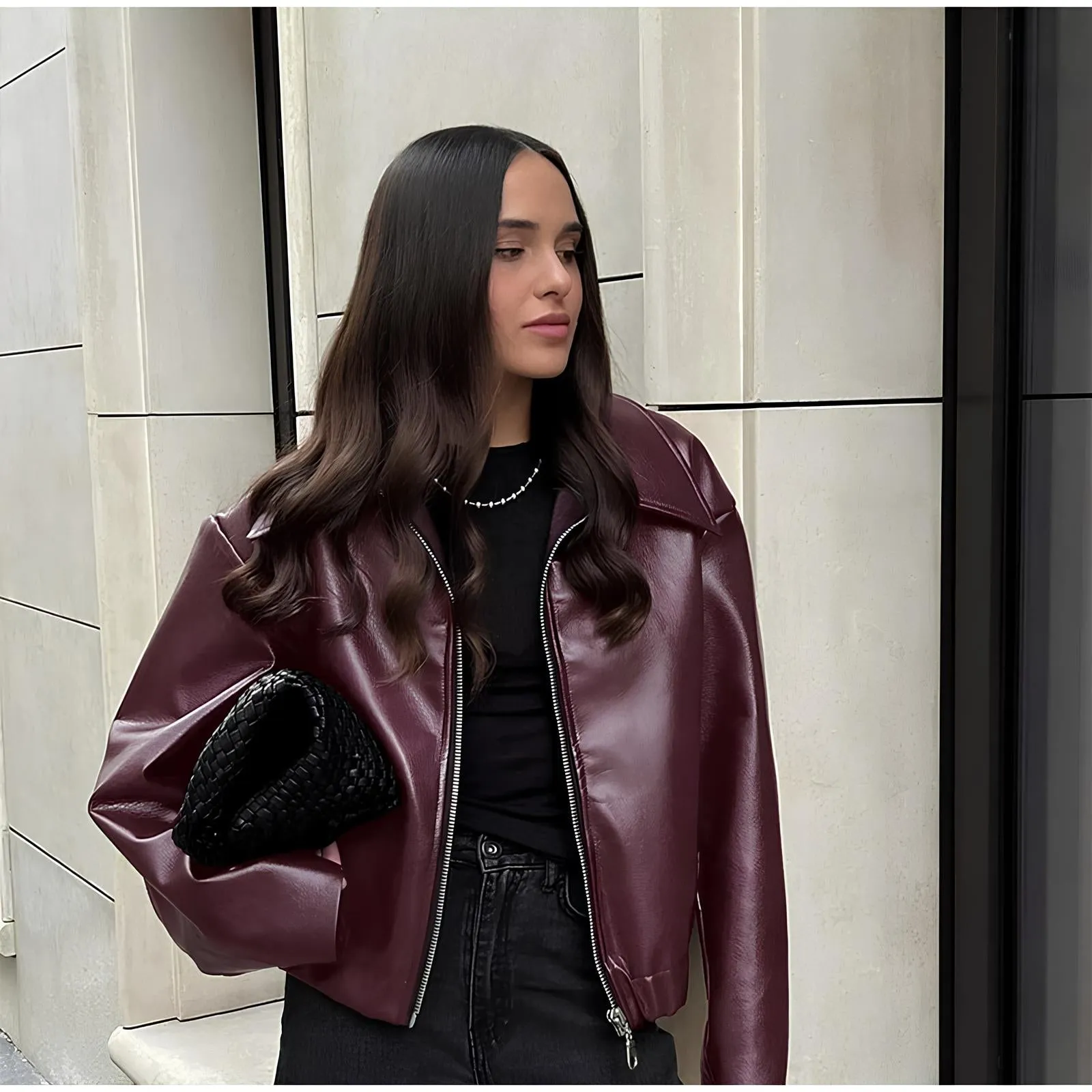 Elegant Burgundy Faux Leather Jacket  A Chic Streetwear Essential