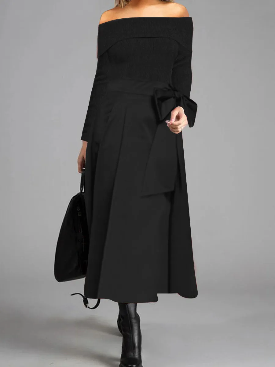 Elegant Off Shoulder Bow Warm Casual Dress