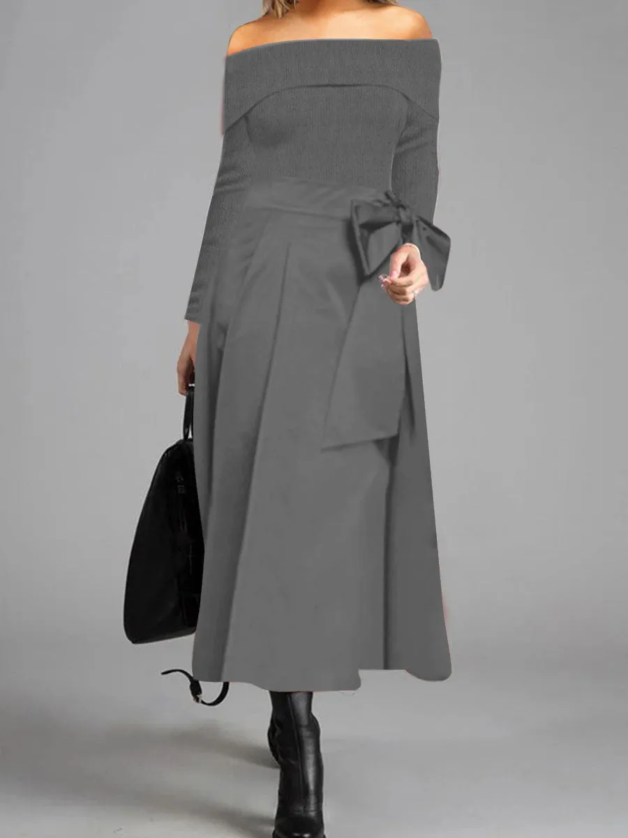 Elegant Off Shoulder Bow Warm Casual Dress