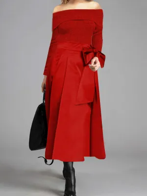 Elegant Off Shoulder Bow Warm Casual Dress