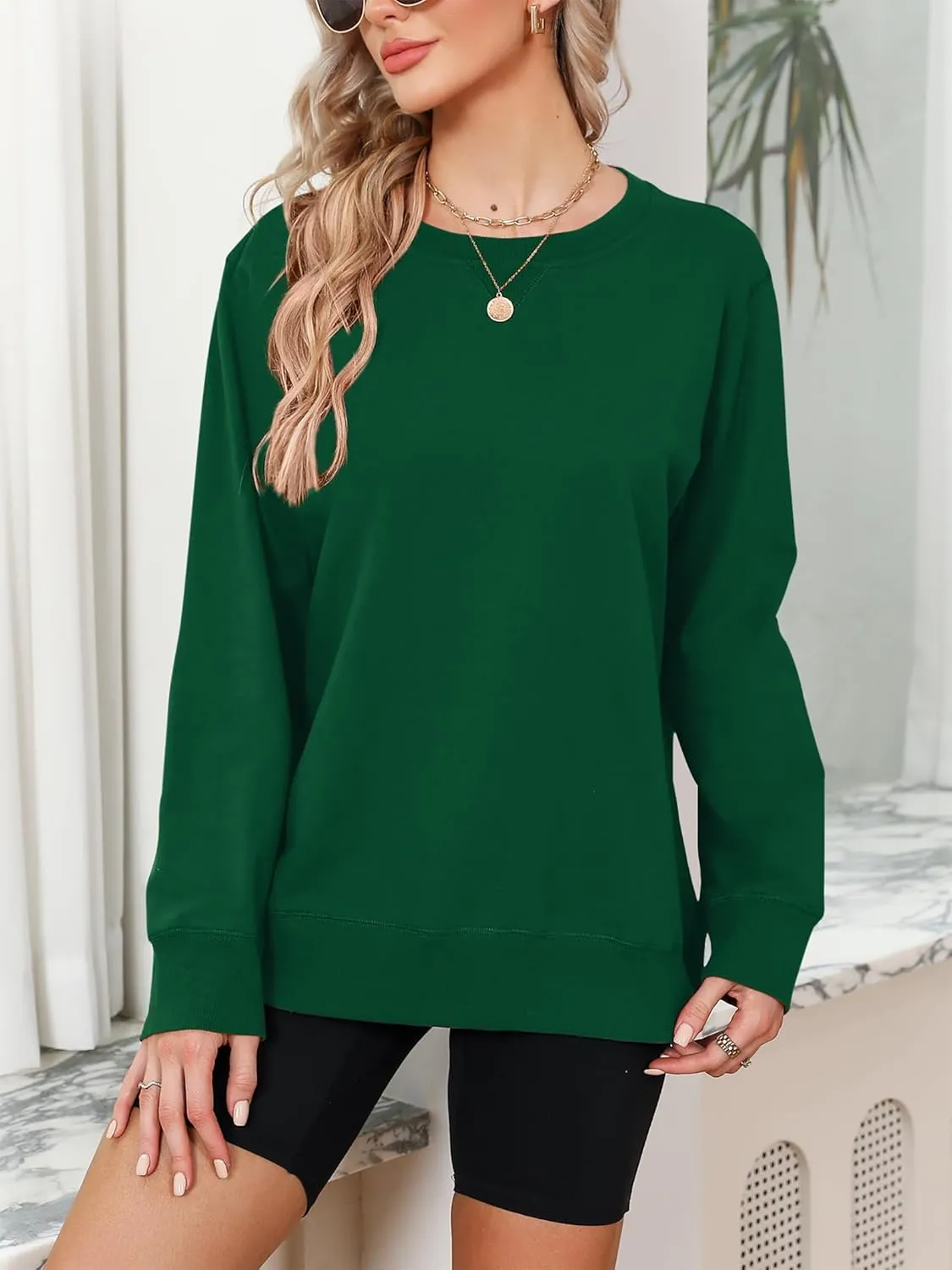 Elesomo Womens Sweatshirts Cotton Crew Neck Casual Long Sleeve Pullover Tops