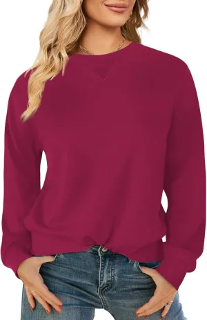 Elesomo Womens Sweatshirts Cotton Crew Neck Casual Long Sleeve Pullover Tops