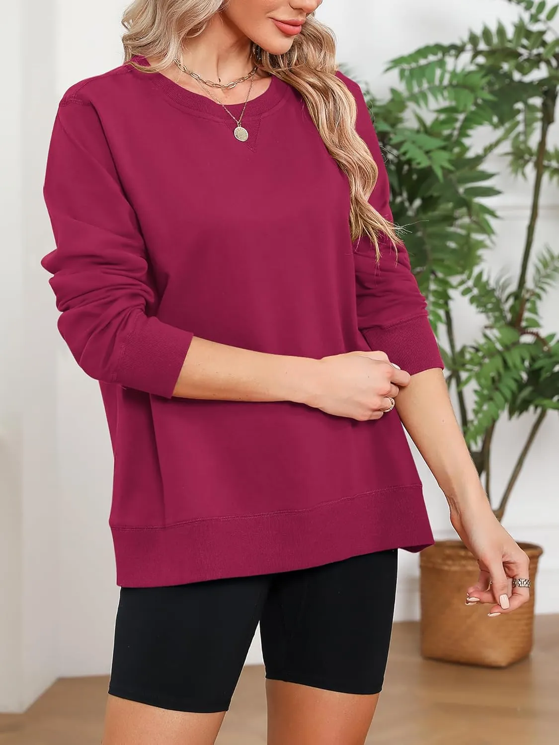 Elesomo Womens Sweatshirts Cotton Crew Neck Casual Long Sleeve Pullover Tops