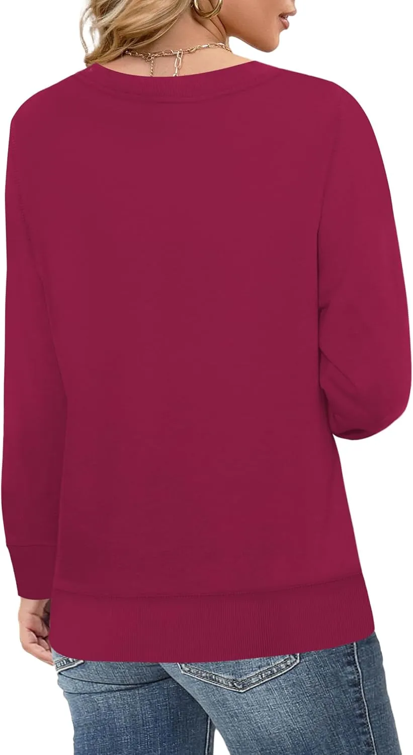 Elesomo Womens Sweatshirts Cotton Crew Neck Casual Long Sleeve Pullover Tops