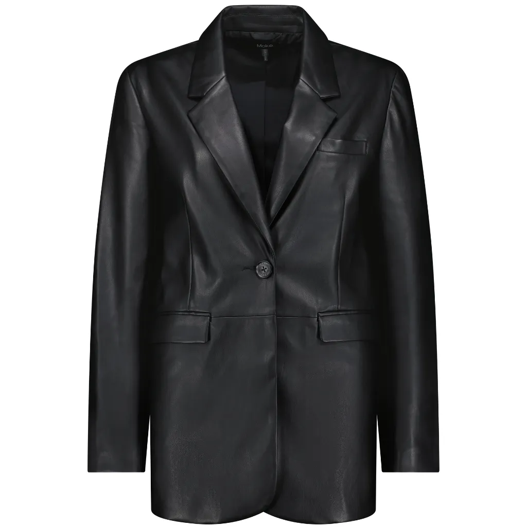 Emmy Faux Leather Blazer - Black