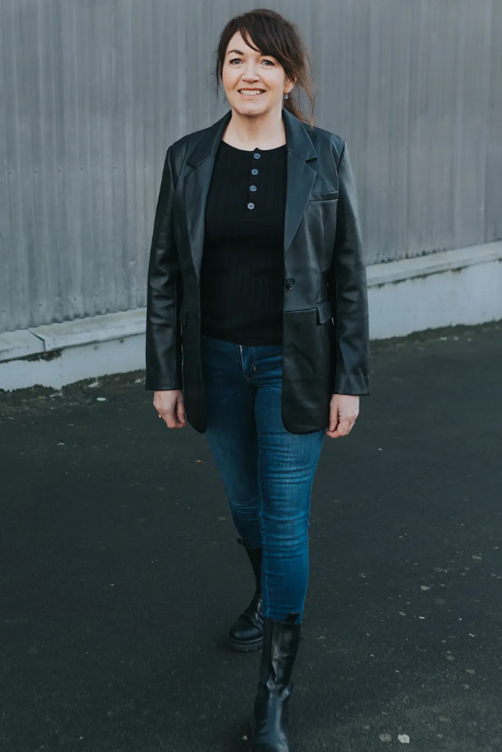Emmy Faux Leather Blazer - Black