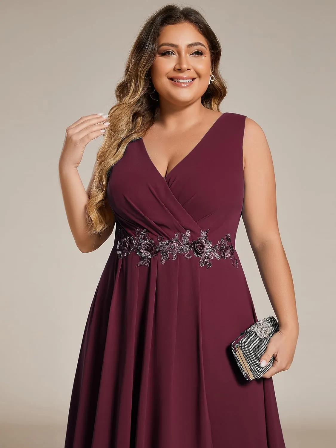 Ever-Pretty Women's Summer Chiffon Sleeveless V Neck Applique Plus Size High Low Formal Wedding Guest Dresses 41926-DA