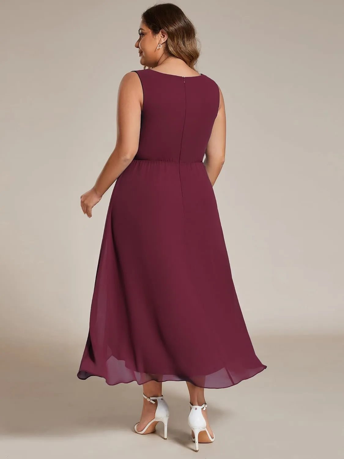 Ever-Pretty Women's Summer Chiffon Sleeveless V Neck Applique Plus Size High Low Formal Wedding Guest Dresses 41926-DA