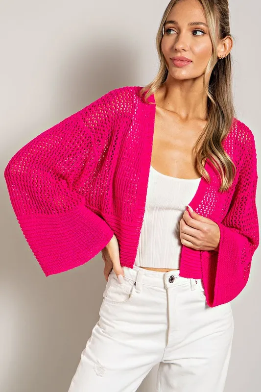 Eyelet Knit Cropped Long Sleeve Cardigan
