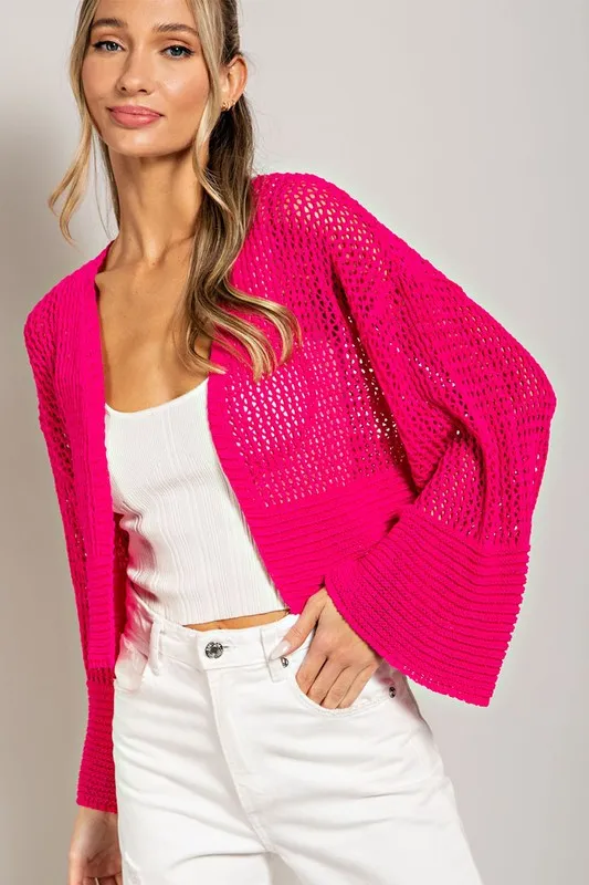 Eyelet Knit Cropped Long Sleeve Cardigan