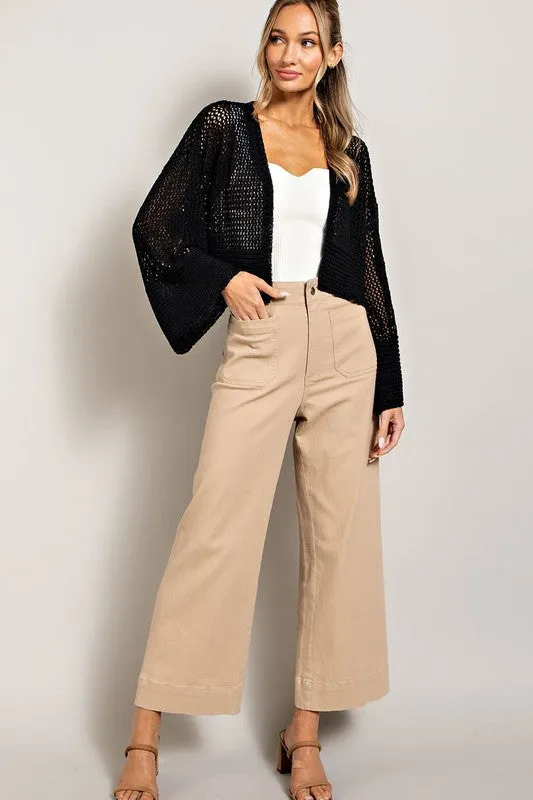 Eyelet Knit Cropped Long Sleeve Cardigan
