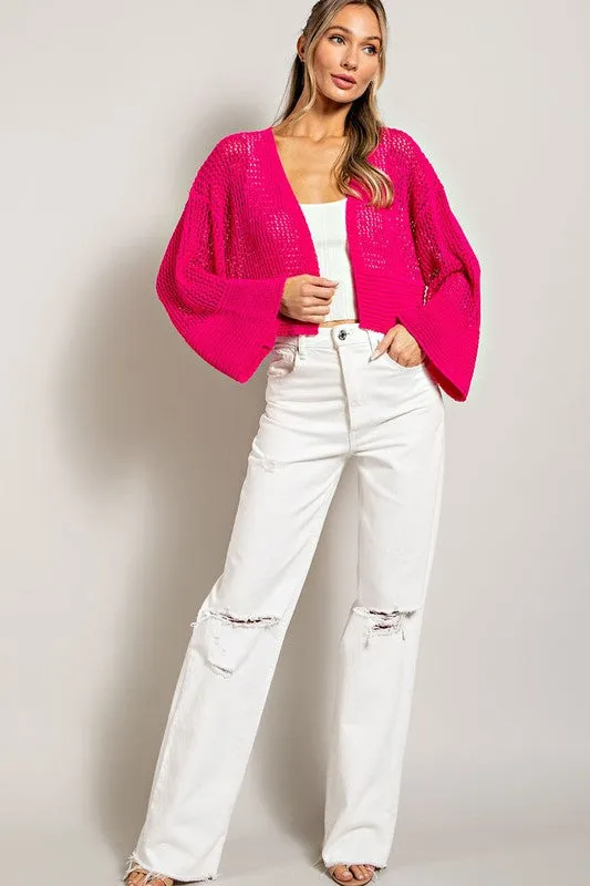 Eyelet Knit Cropped Long Sleeve Cardigan