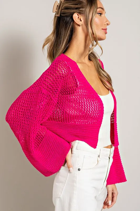 Eyelet Knit Cropped Long Sleeve Cardigan
