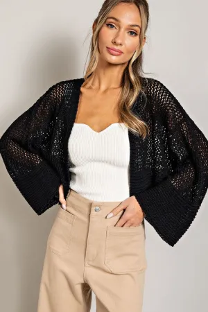 Eyelet Knit Cropped Long Sleeve Cardigan