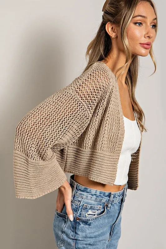 Eyelet Knit Cropped Long Sleeve Cardigan